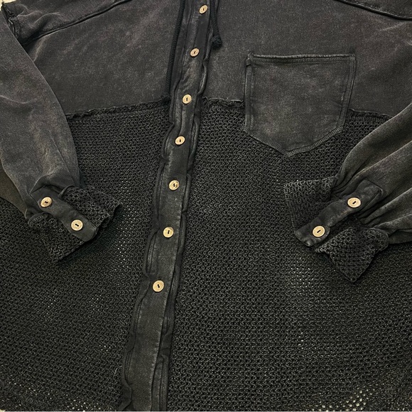 Free People We the Free Open Knit Hooded Buttoned Sweatshirt Jacket - Large - Picture 6 of 15